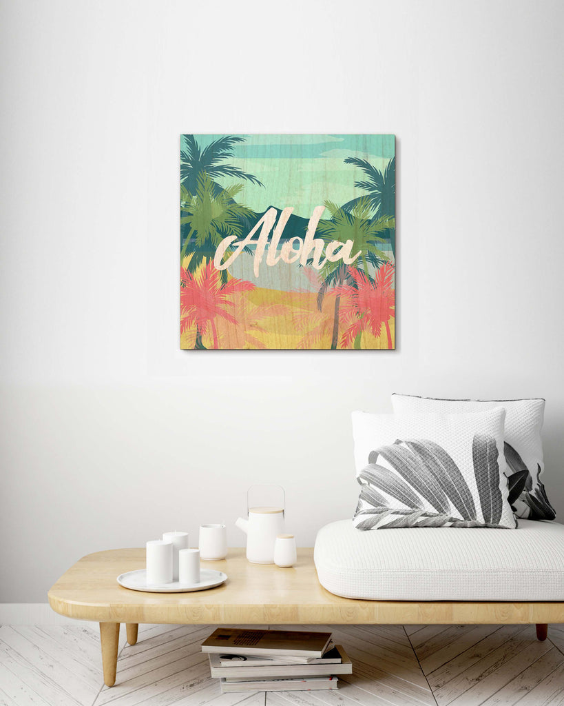Retro Hawaiian Beach - Wood Print