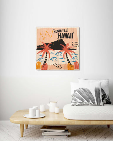 Honolulu Hawaii Retro Style - Wood Print