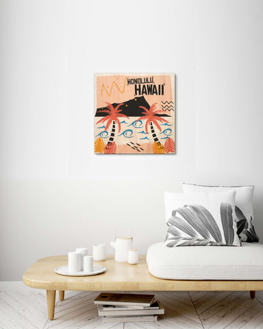 Honolulu Hawaii Retro Style - Wood Print