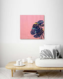 Retro Monstera Leaves Pink Background - Wood Print