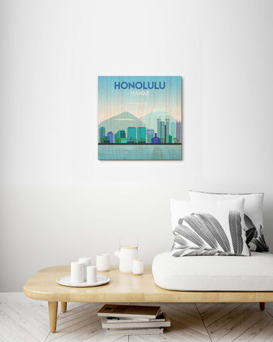 Honolulu Hawaii Skyline - Wood Print