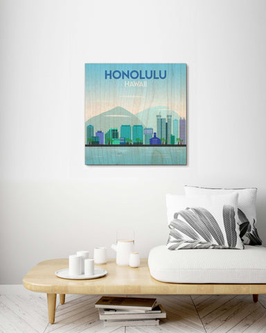 Honolulu Hawaii Skyline - Wood Print