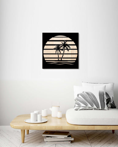 Retro Sunset Palm Trees - Wood Print