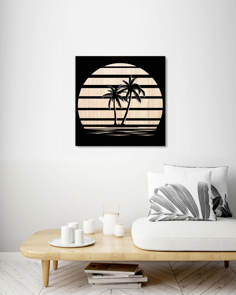 Retro Sunset Palm Trees - Wood Print