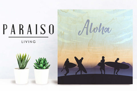 Aloha Surfers Silhouette - Wood Print
