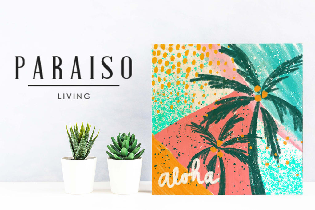 Colorful Aloha Palm Trees - Wood Print 7 x 7