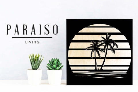 Retro Sunset Palm Trees - Wood Print 7 x 7
