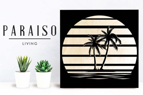 Retro Sunset Palm Trees - Wood Print