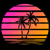 Retro Sunset Palm Trees - Wood Print 7 x 7