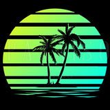 Retro Sunset Palm Trees - Wood Print
