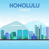 Honolulu Hawaii Skyline - Wood Print 7 x 7