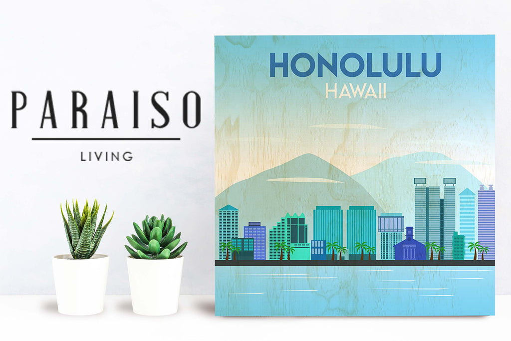 Honolulu Hawaii Skyline - Wood Print