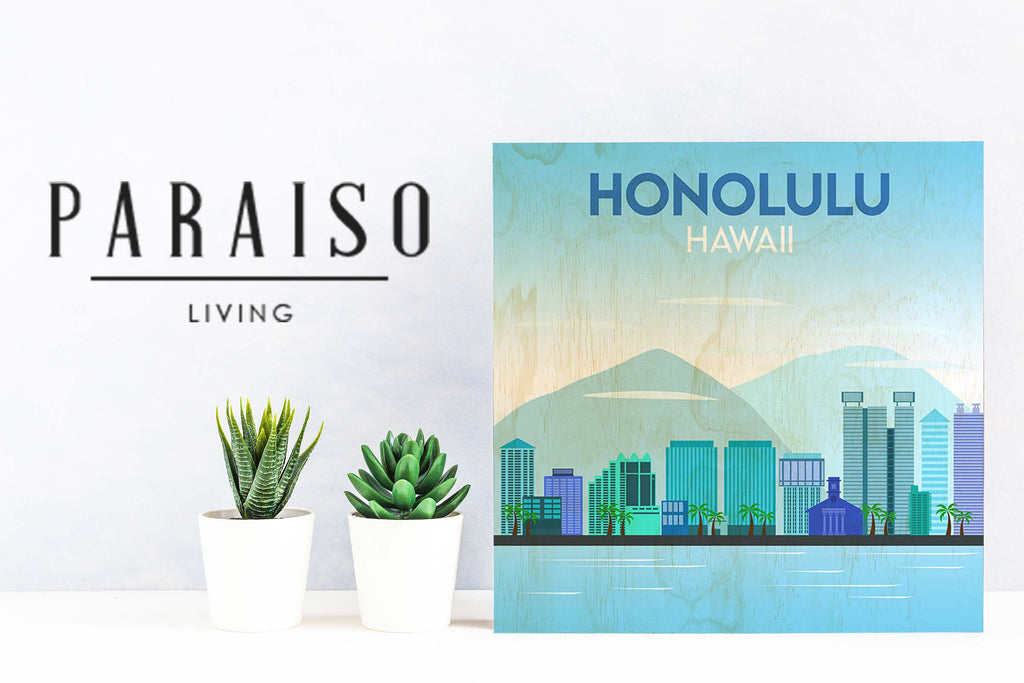 Honolulu Hawaii Skyline - Wood Print 7 x 7
