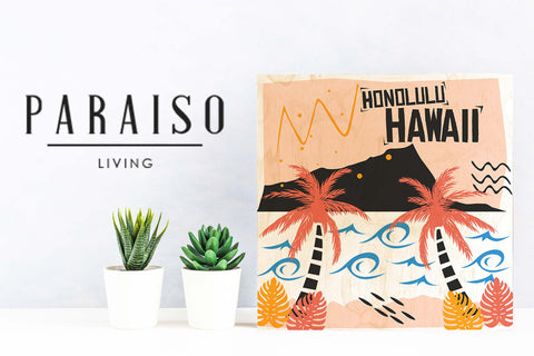 Honolulu Hawaii Retro Style - Wood Print 7 x 7